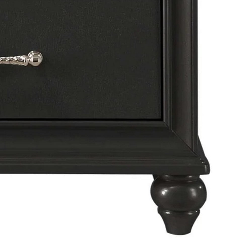 Lexi Nightstand, 2 Drawers, Silver Handles and Knobs, Black Veneer - BM338495