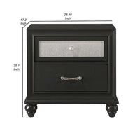 Lexi Nightstand, 2 Drawers, Silver Handles and Knobs, Black Veneer - BM338495