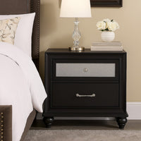 Lexi Nightstand, 2 Drawers, Silver Handles and Knobs, Black Veneer - BM338495