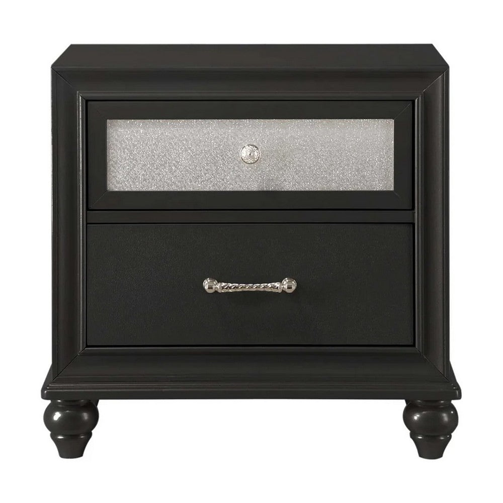 Lexi Nightstand, 2 Drawers, Silver Handles and Knobs, Black Veneer - BM338495