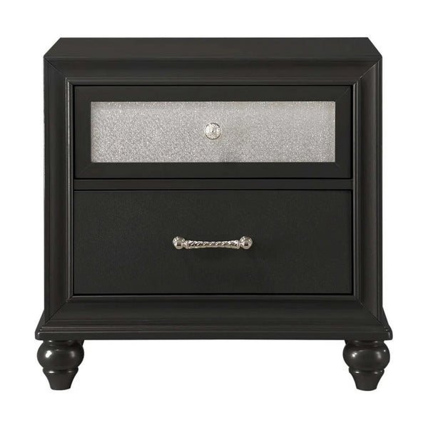 Lexi Nightstand, 2 Drawers, Silver Handles and Knobs, Black Veneer - BM338495