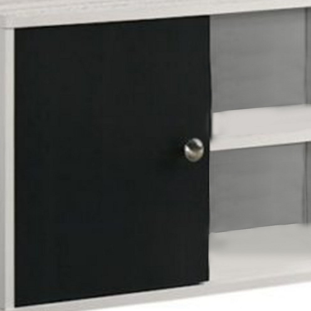 Akin TV Stand Media Center, 2 Doors w 4 Open Shelves, White, Black Wood -BM338500