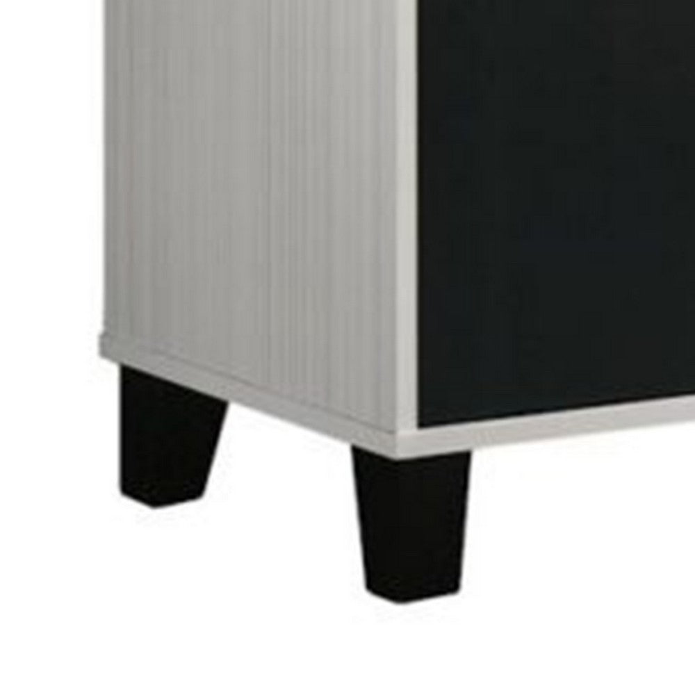 Akin TV Stand Media Center, 2 Doors w 4 Open Shelves, White, Black Wood -BM338500