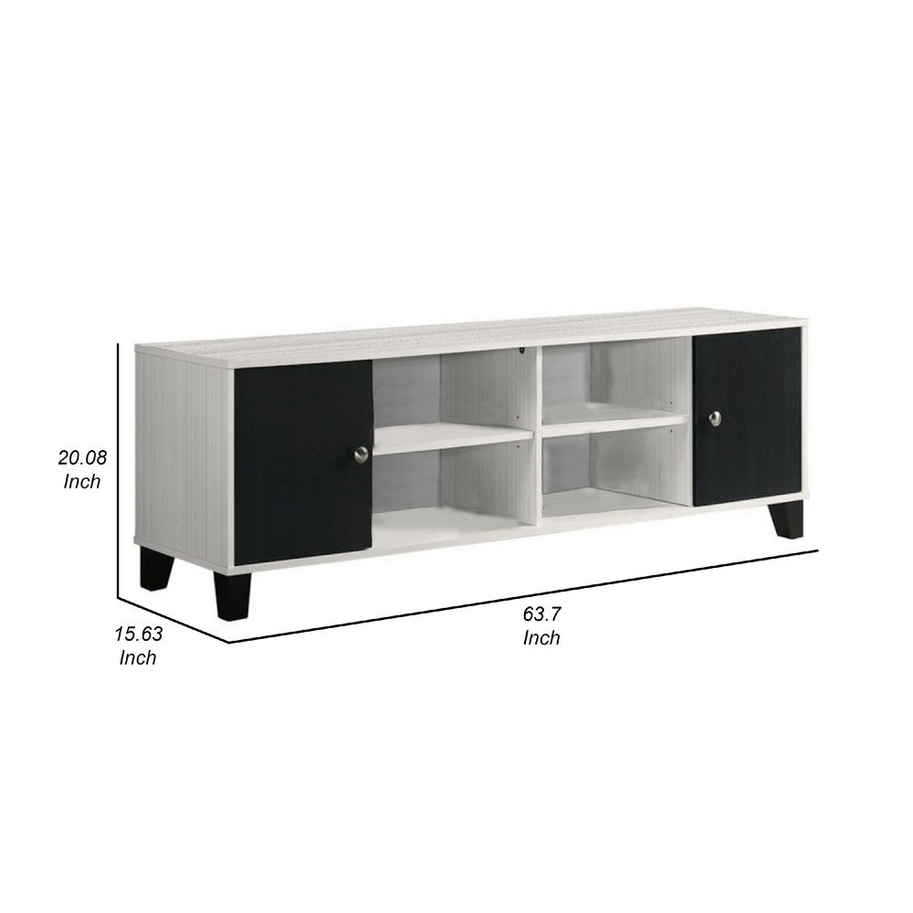 Akin TV Stand Media Center, 2 Doors w 4 Open Shelves, White, Black Wood -BM338500