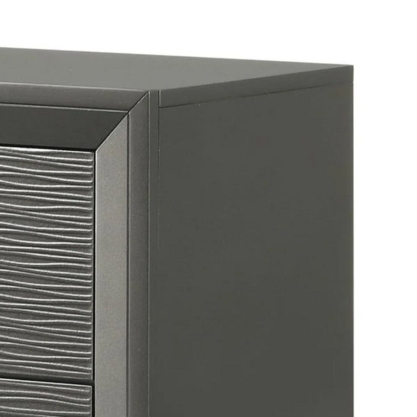 Deny Nightstand, 2 Drawers, Silver Round Knobs, Metallic Gray Wood - BM338506