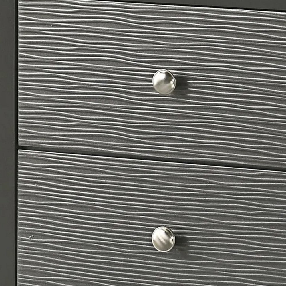 Deny Nightstand, 2 Drawers, Silver Round Knobs, Metallic Gray Wood - BM338506