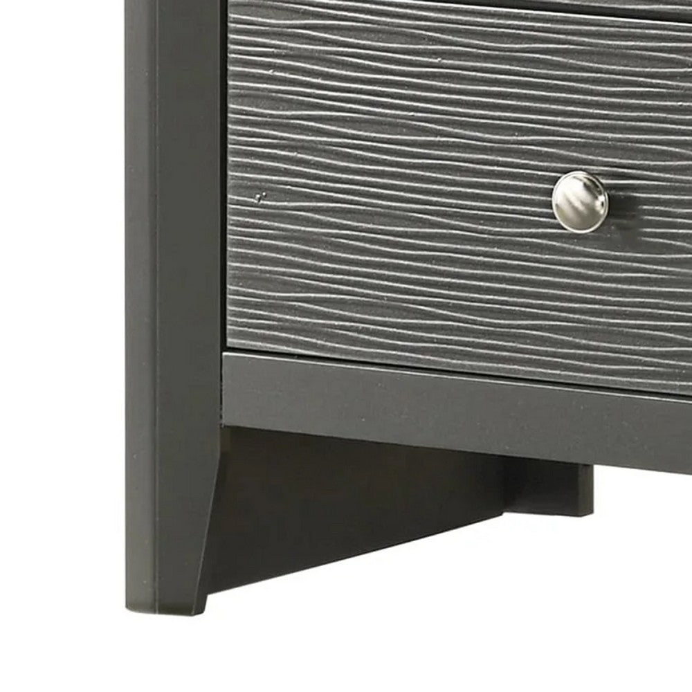 Deny Nightstand, 2 Drawers, Silver Round Knobs, Metallic Gray Wood - BM338506