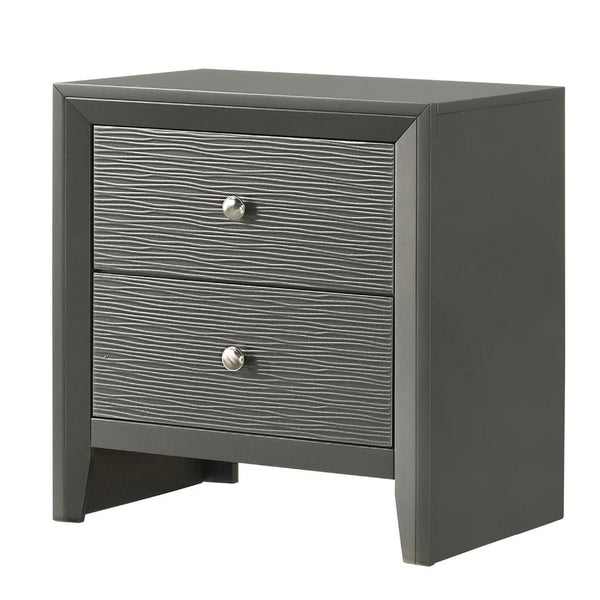 Deny Nightstand, 2 Drawers, Silver Round Knobs, Metallic Gray Wood - BM338506