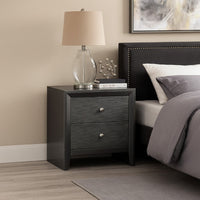 Deny Nightstand, 2 Drawers, Silver Round Knobs, Metallic Gray Wood - BM338506