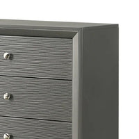 Deny Tall Dresser Chest, 5 Drawers, Silver Round Knobs, Metallic Gray Wood - BM338507