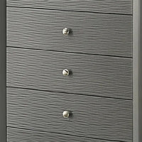 Deny Tall Dresser Chest, 5 Drawers, Silver Round Knobs, Metallic Gray Wood - BM338507