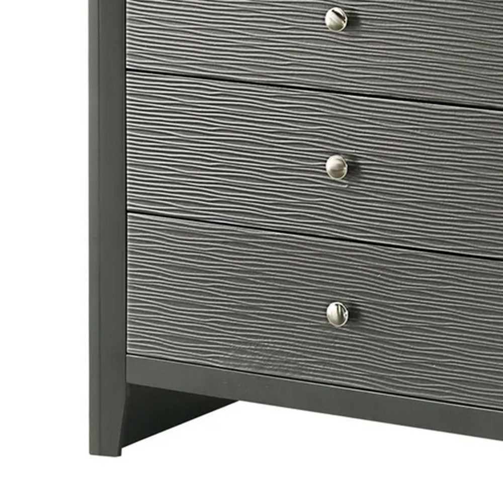 Deny Tall Dresser Chest, 5 Drawers, Silver Round Knobs, Metallic Gray Wood - BM338507