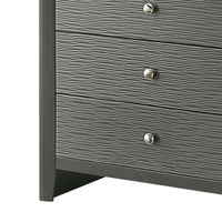 Deny Tall Dresser Chest, 5 Drawers, Silver Round Knobs, Metallic Gray Wood - BM338507