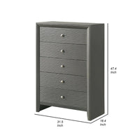 Deny Tall Dresser Chest, 5 Drawers, Silver Round Knobs, Metallic Gray Wood - BM338507