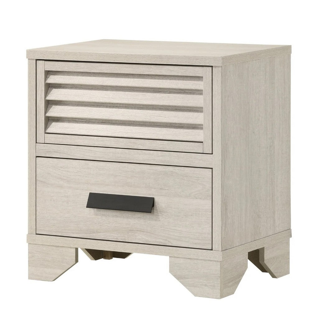 Sary Nightstand, 2 Drawers, Black Finger Handles, Off White Wood - BM338513
