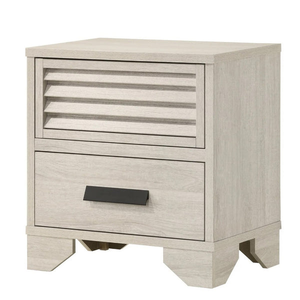 Sary Nightstand, 2 Drawers, Black Finger Handles, Off White Wood - BM338513