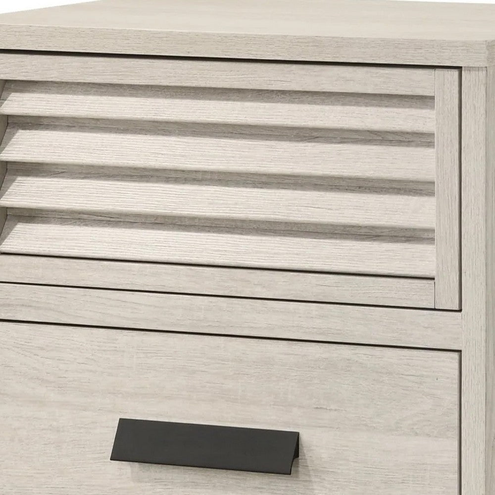 Sary Nightstand, 2 Drawers, Black Finger Handles, Off White Wood - BM338513