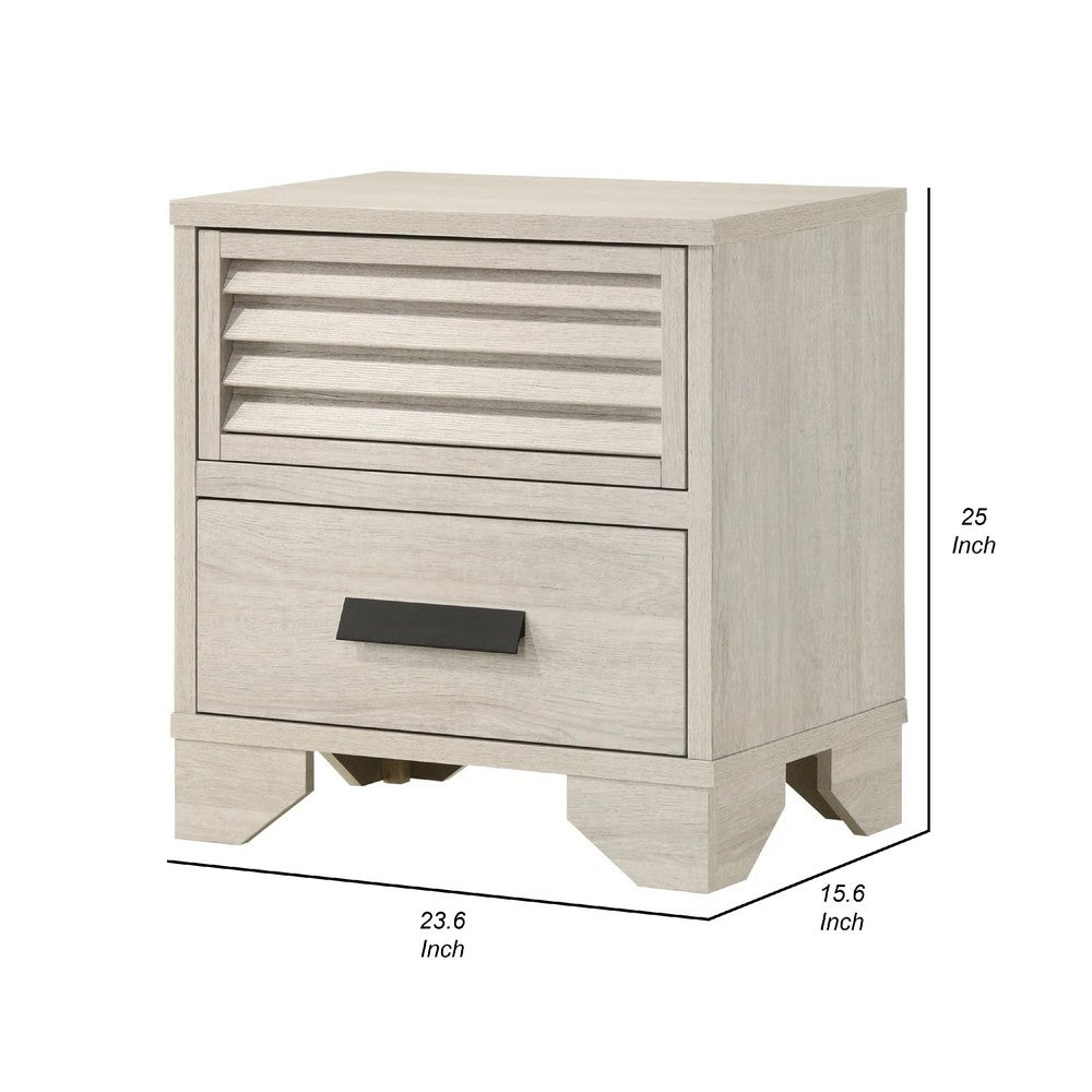 Sary Nightstand, 2 Drawers, Black Finger Handles, Off White Wood - BM338513