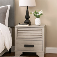 Sary Nightstand, 2 Drawers, Black Finger Handles, Off White Wood - BM338513