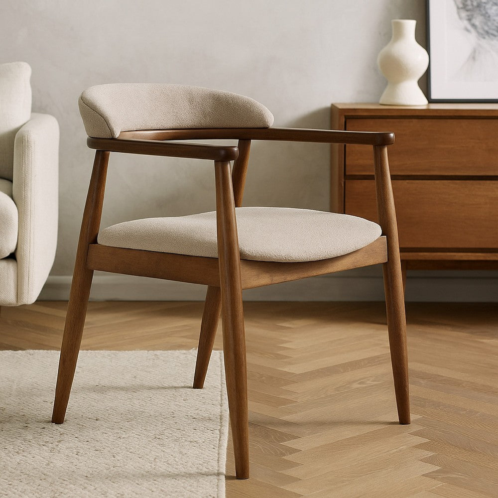 Cid Coha Dining Chair, Soft Tan Fabric, Brown Solid Wood Frame - BM338517