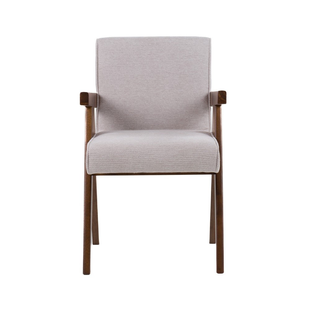 Cid Jose Dining Chair Set of 2, Beige Polyester, Walnut Brown Wood - BM338521