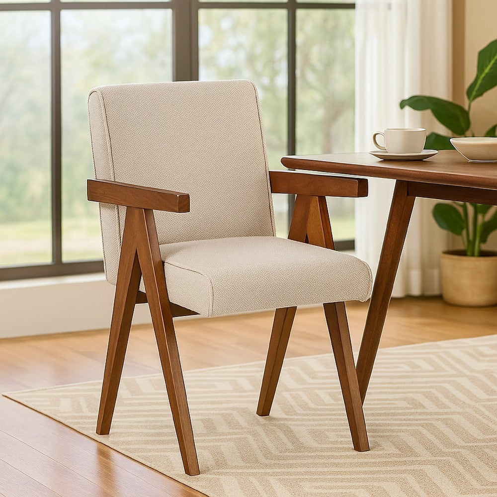 Cid Jose Dining Chair Set of 2, Beige Polyester, Walnut Brown Wood - BM338521