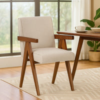 Cid Jose Dining Chair Set of 2, Beige Polyester, Walnut Brown Wood - BM338521