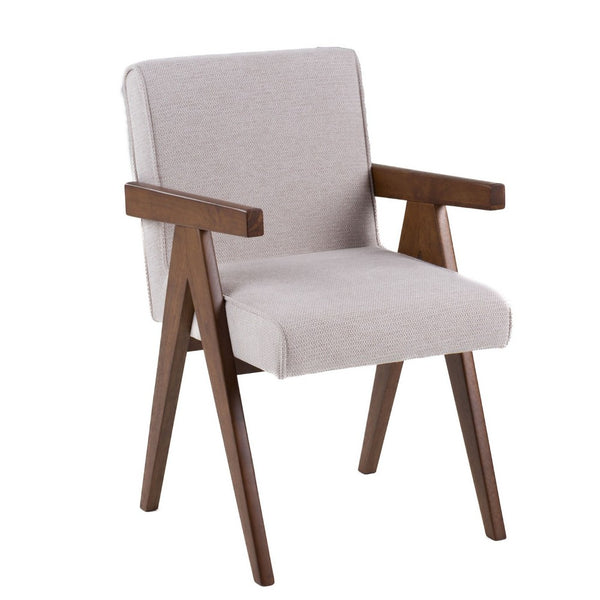 Cid Jose Dining Chair Set of 2, Beige Polyester, Walnut Brown Wood - BM338521