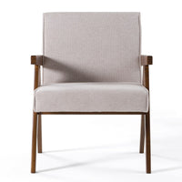 Cid Jose Accent Chair Set of 2, Beige Polyester, Walnut Brown Wood - BM338522