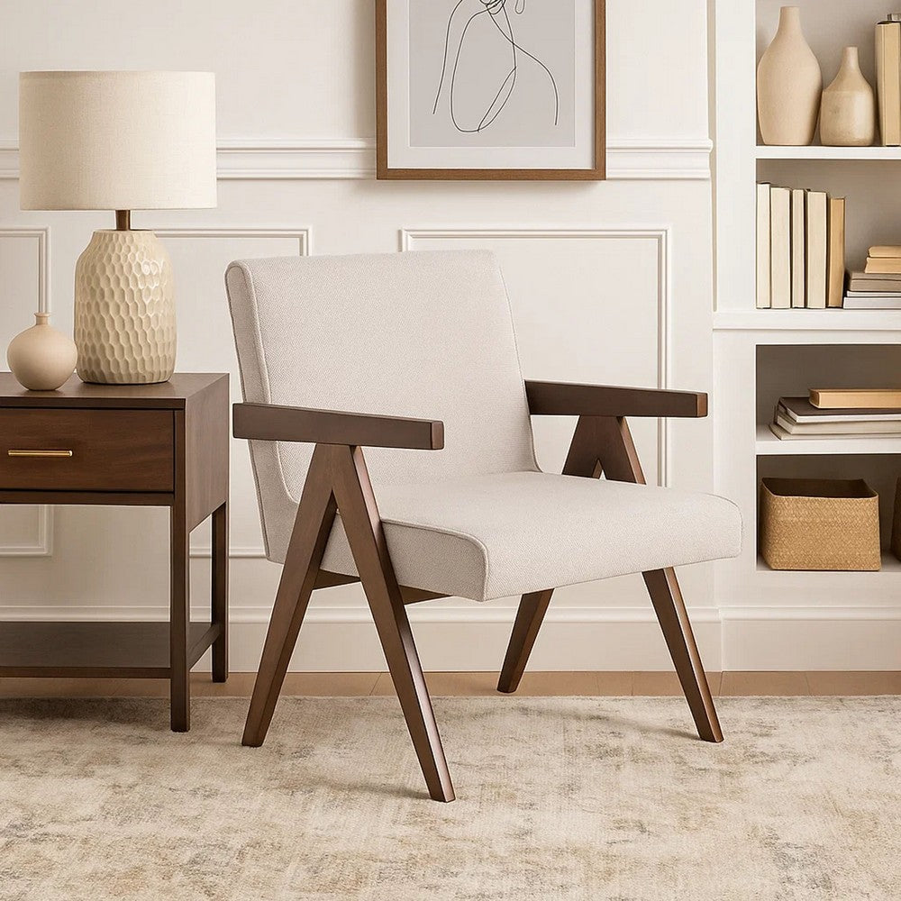 Cid Jose Accent Chair Set of 2, Beige Polyester, Walnut Brown Wood - BM338522