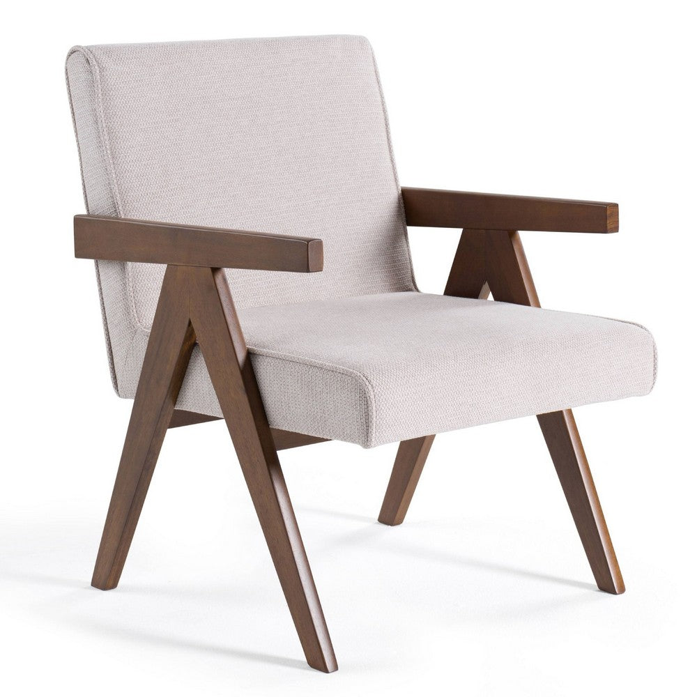 Cid Jose Accent Chair Set of 2, Beige Polyester, Walnut Brown Wood - BM338522