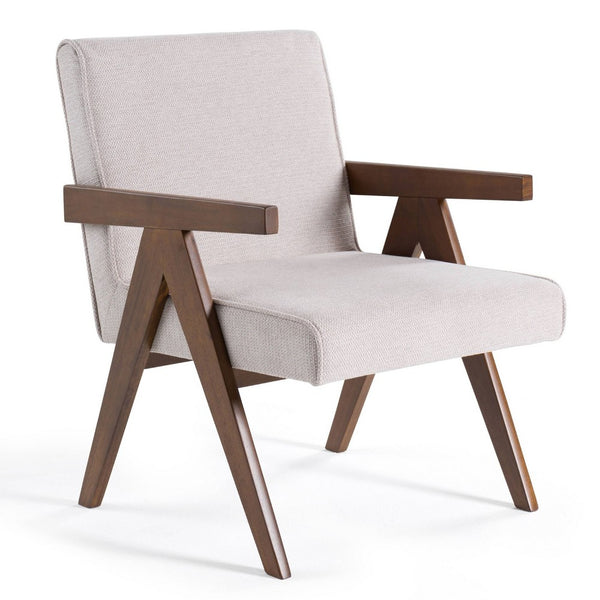 Cid Jose Accent Chair Set of 2, Beige Polyester, Walnut Brown Wood - BM338522