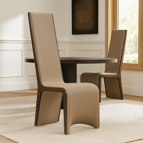 Cid Adya Dining Side Chair Set of 2, Beige Faux Leather, Gray Ash Wood - BM338526