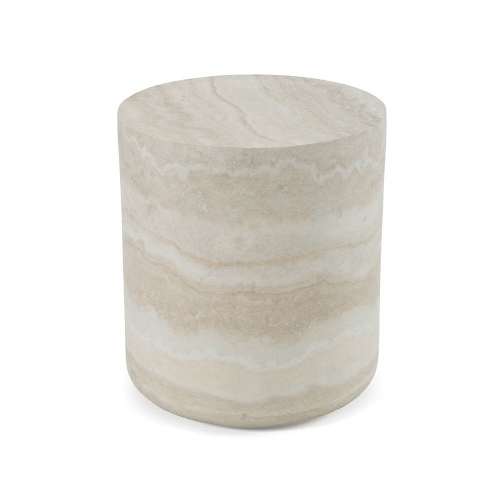 Cid Bena End Table, Beige Travertine Sculptural Design, 16 Inch -BM338530