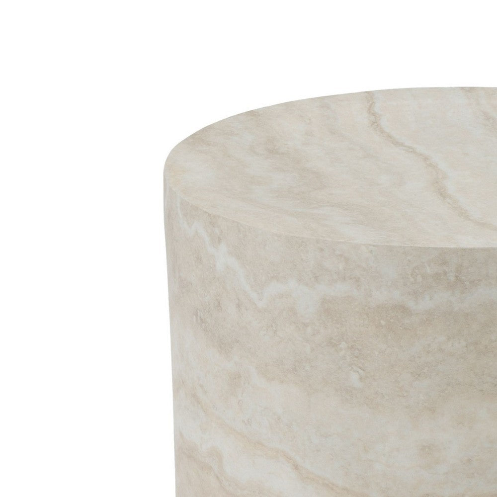 Cid Bena End Table, Beige Travertine Sculptural Design, 16 Inch -BM338530