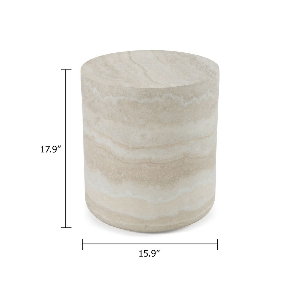 Cid Bena End Table, Beige Travertine Sculptural Design, 16 Inch -BM338530
