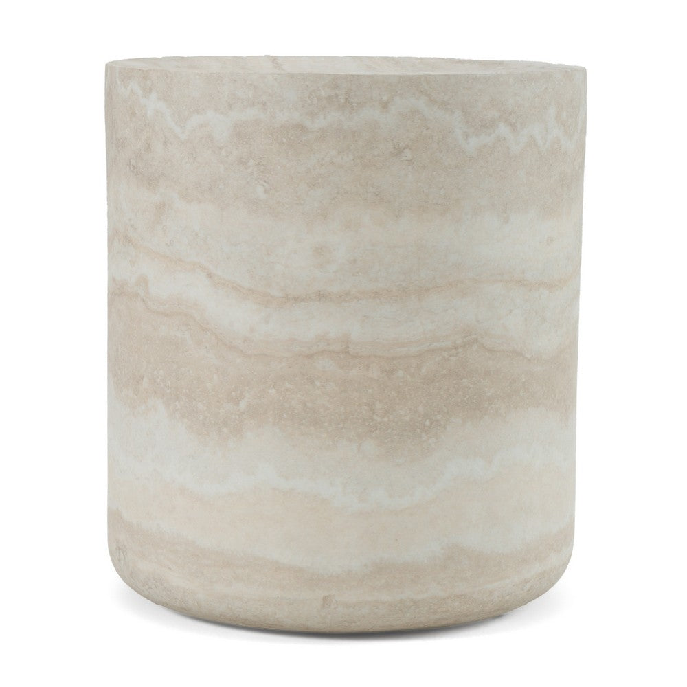 Cid Bena End Table, Beige Travertine Sculptural Design, 16 Inch -BM338530