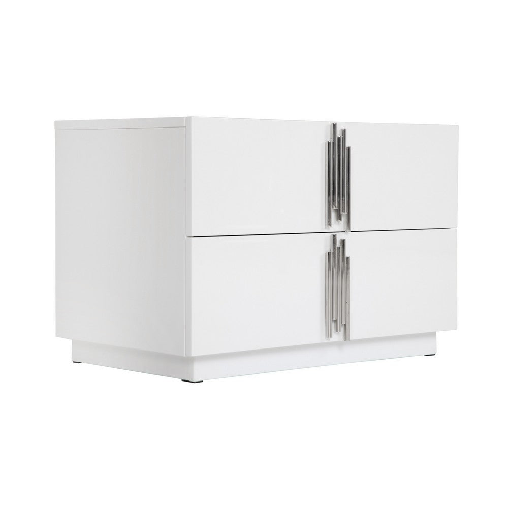 Cid Inji Nightstand, 2 Drawers, White High Gloss Finish, 28 Inch - BM338531