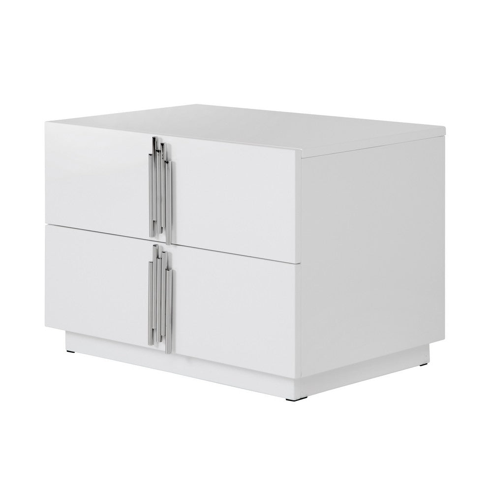 Cid Inji Nightstand, 2 Drawers, White High Gloss Finish, 28 Inch - BM338531