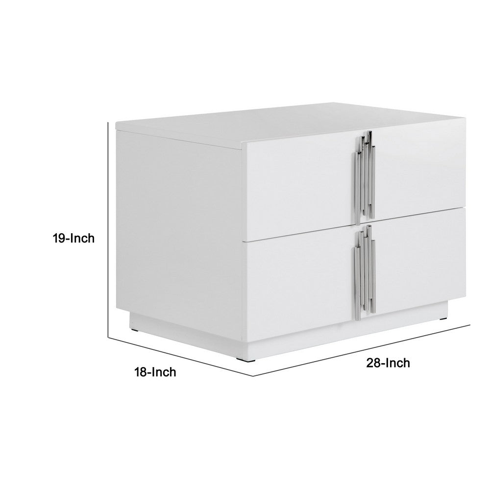 Cid Inji Nightstand, 2 Drawers, White High Gloss Finish, 28 Inch - BM338531