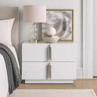 Cid Inji Nightstand, 2 Drawers, White High Gloss Finish, 28 Inch - BM338531