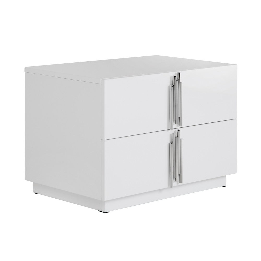 Cid Inji Nightstand, 2 Drawers, White High Gloss Finish, 28 Inch - BM338531