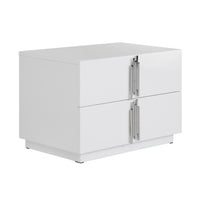 Cid Inji Nightstand, 2 Drawers, White High Gloss Finish, 28 Inch - BM338531