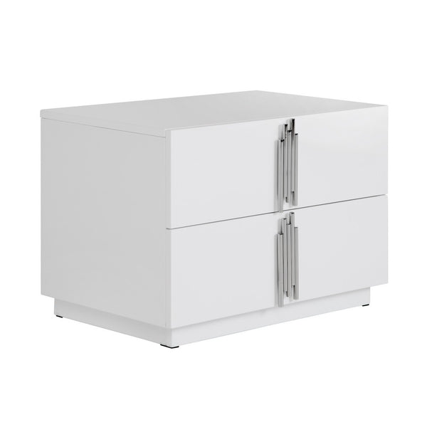 Cid Inji Nightstand, 2 Drawers, White High Gloss Finish, 28 Inch - BM338531