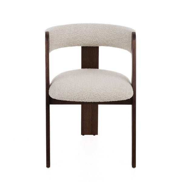 Cid Ashi Dining Chair Set of 2, Cream Fabric, Rich Dark Brown Oak Wood - BM338533