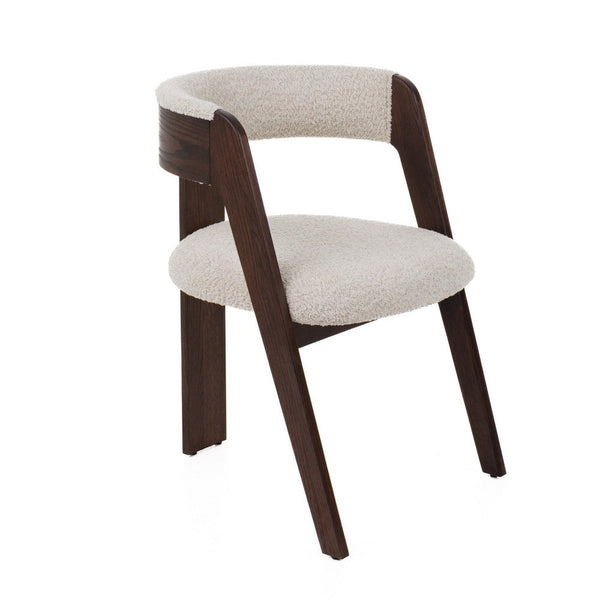 Cid Ashi Dining Chair Set of 2, Cream Fabric, Rich Dark Brown Oak Wood - BM338533
