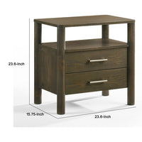 Cid Caro Nightstand, 2 Drawers 1 Shelf, Wenge Brown Rubberwood, 24 Inch - BM338538