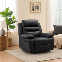 Hanna Manual Reclining Chair, Black Top Grain Leather - BM338546