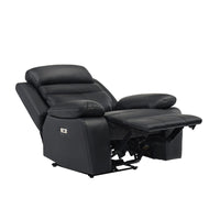 Hanna Power Reclining Chair, USB Port, Black Top Grain Leather - BM338547