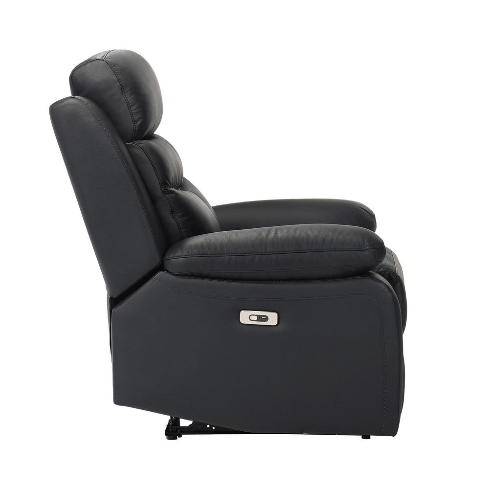 Hanna Power Reclining Chair, USB Port, Black Top Grain Leather - BM338547